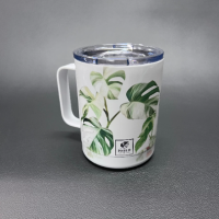 Monstera Albo metal camping mug 12 oz. Coffee mug for office, home, travel, coffee tumbler, philodendron mug with handle, variegated monstera